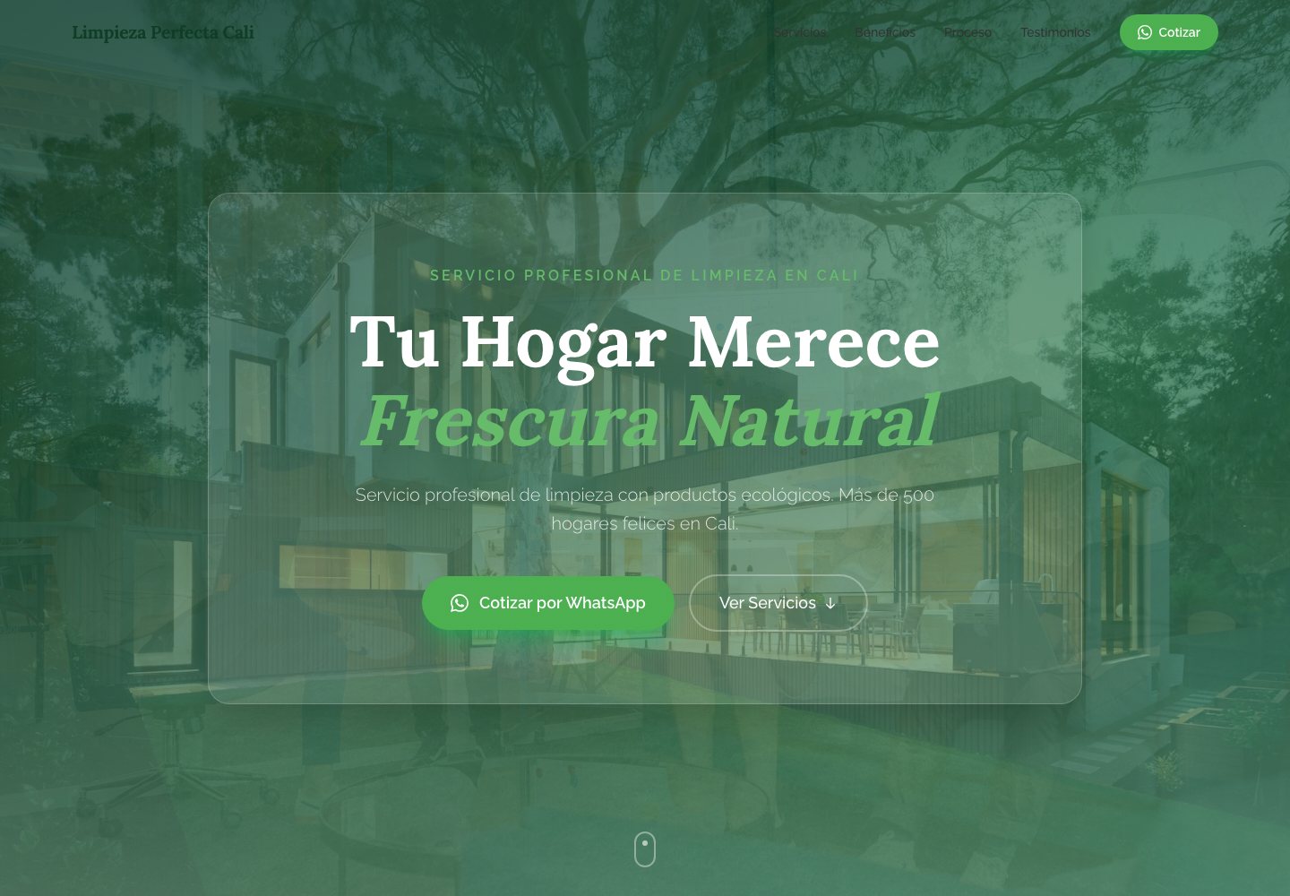 Página web comercial publicada para captar solicitudes de servicio