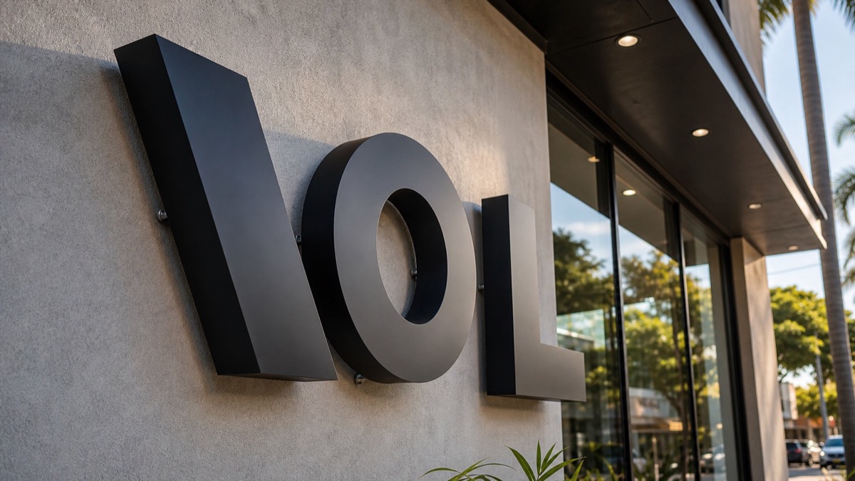 Letras volumétricas instaladas sobre una fachada comercial