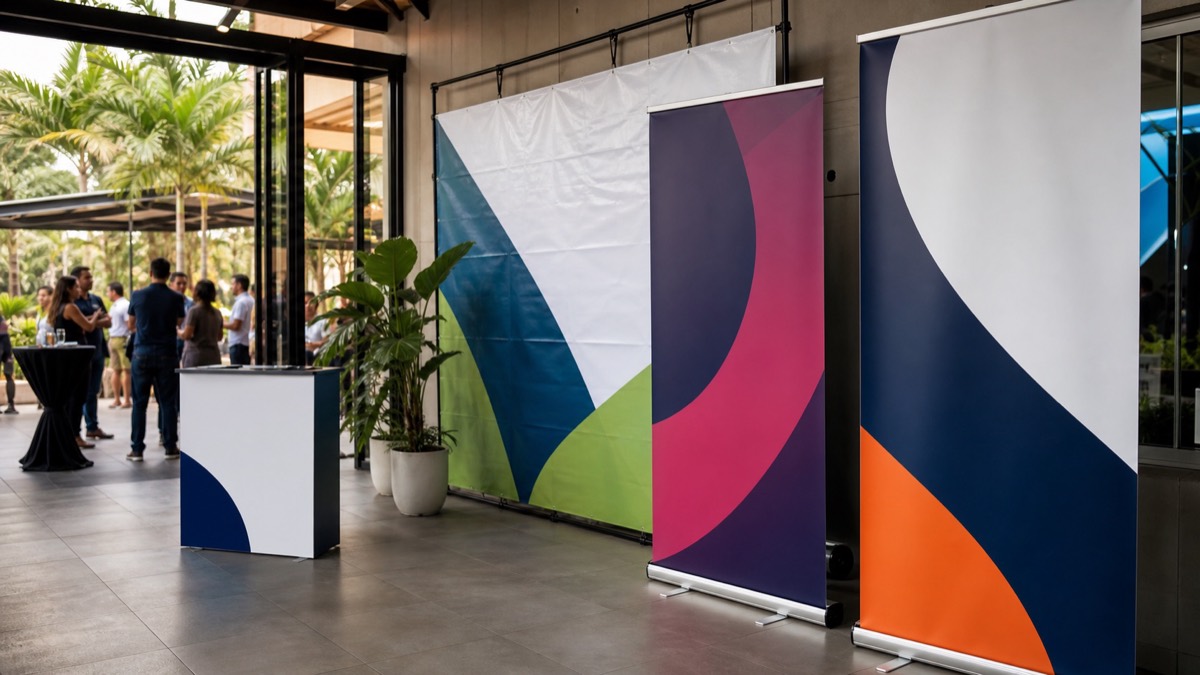 Banners, pendones y lonas instalados para una activación comercial